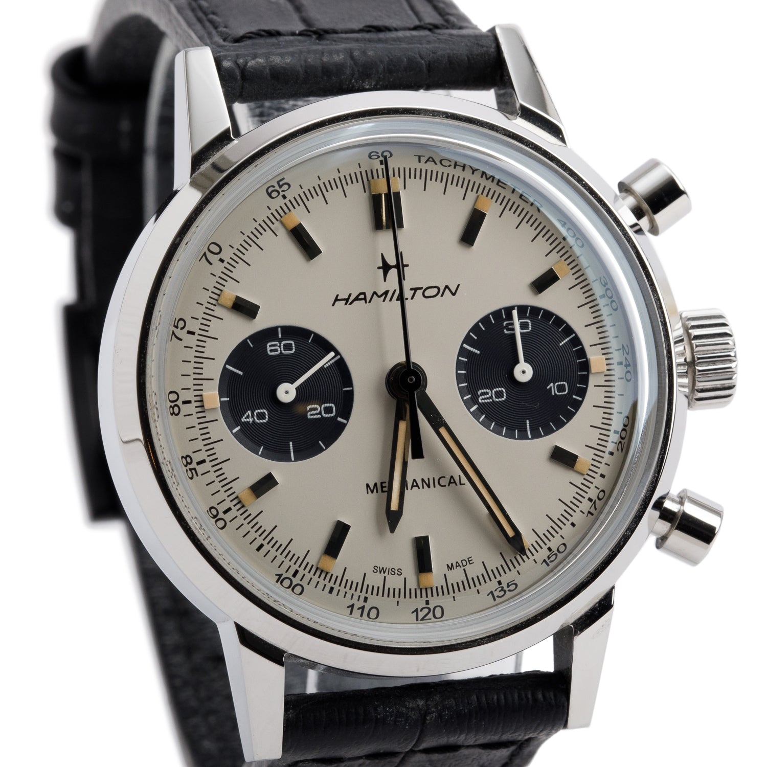 Hamilton 2025 Stainless Steel American Classic Intra-Matic 40 MM Automatic Chronograph Watch White Dial H384290 w/ Box, Papers & Extra Strap