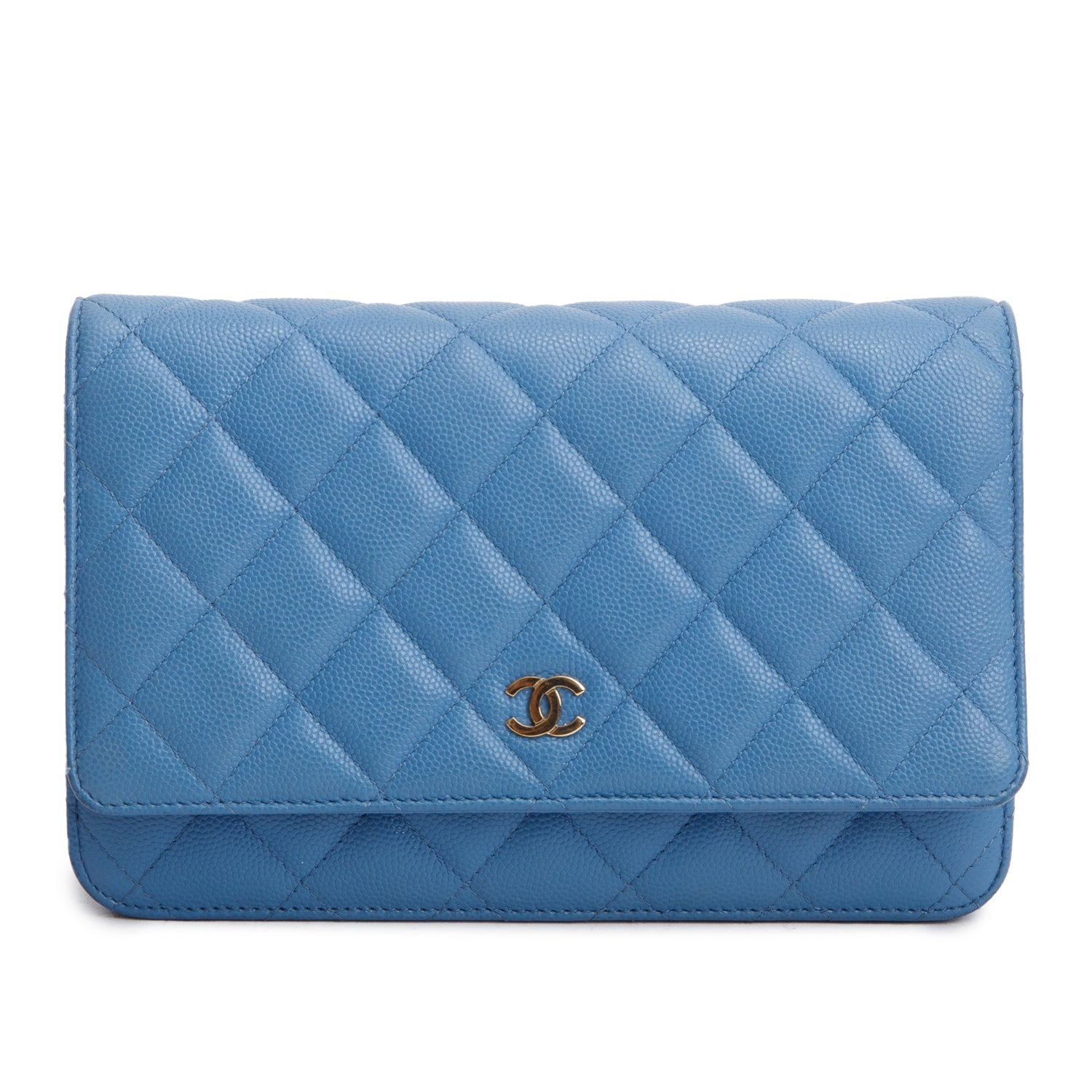 Chanel 2020 Blue Quilted Caviar Leather Classic Wallet on Chain w/ Box & Authenticity Card