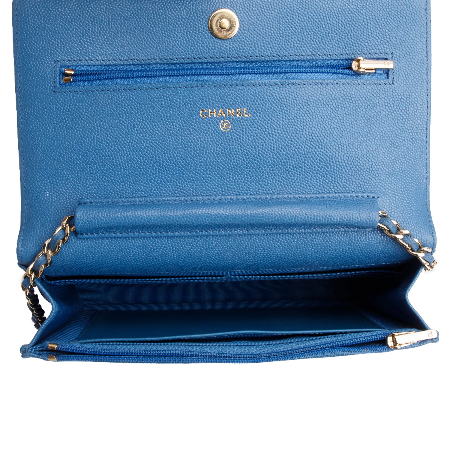 Chanel 2020 Blue Quilted Caviar Leather Classic Wallet on Chain w/ Box & Authenticity Card