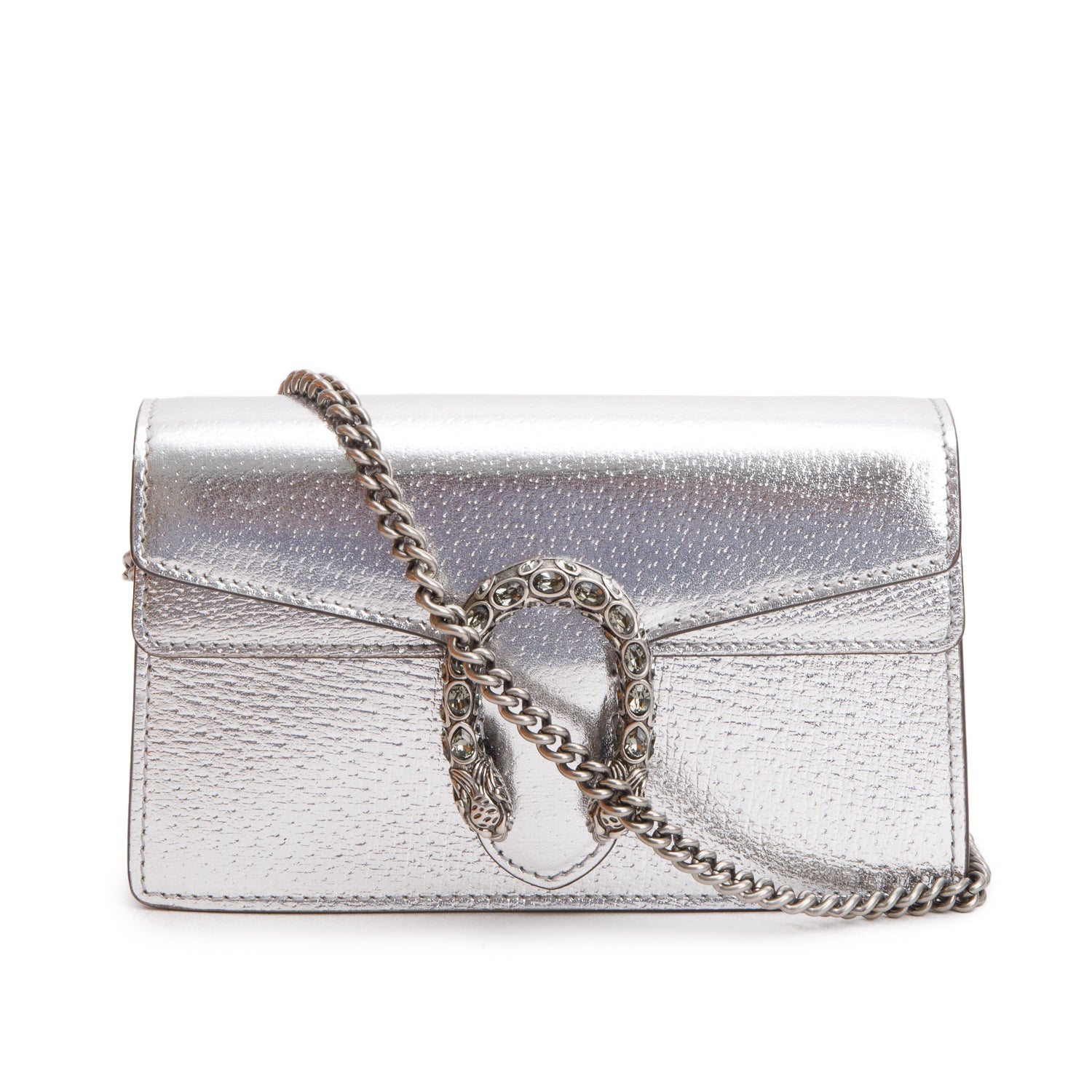 Gucci Dionysus Silver Calfskin Leather Dionysus Super Mini Bag w