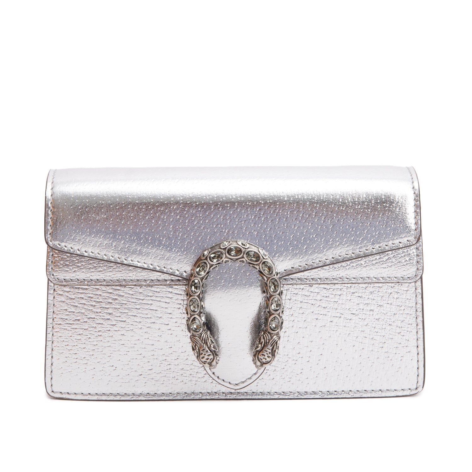 Gucci Dionysus Silver Calfskin Leather Dionysus Super Mini Bag w/ Box