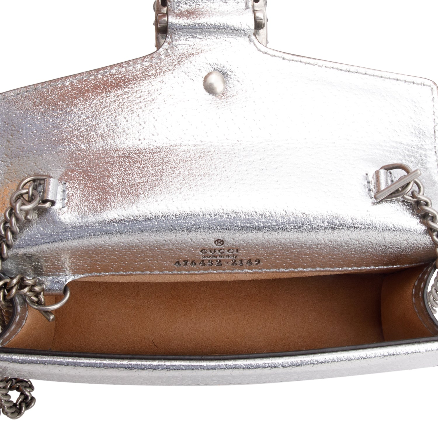 Gucci Dionysus Silver Calfskin Leather Dionysus Super Mini Bag w/ Box