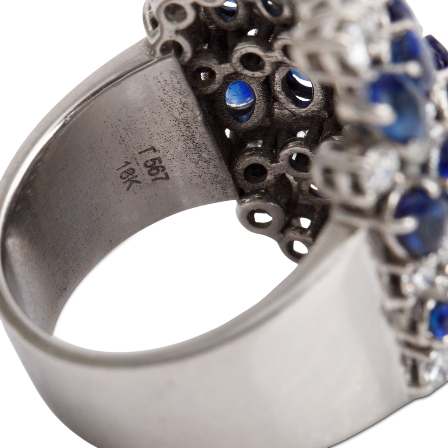 18k White Gold Sapphire & Diamond Cocktail Ring, Size 7.75