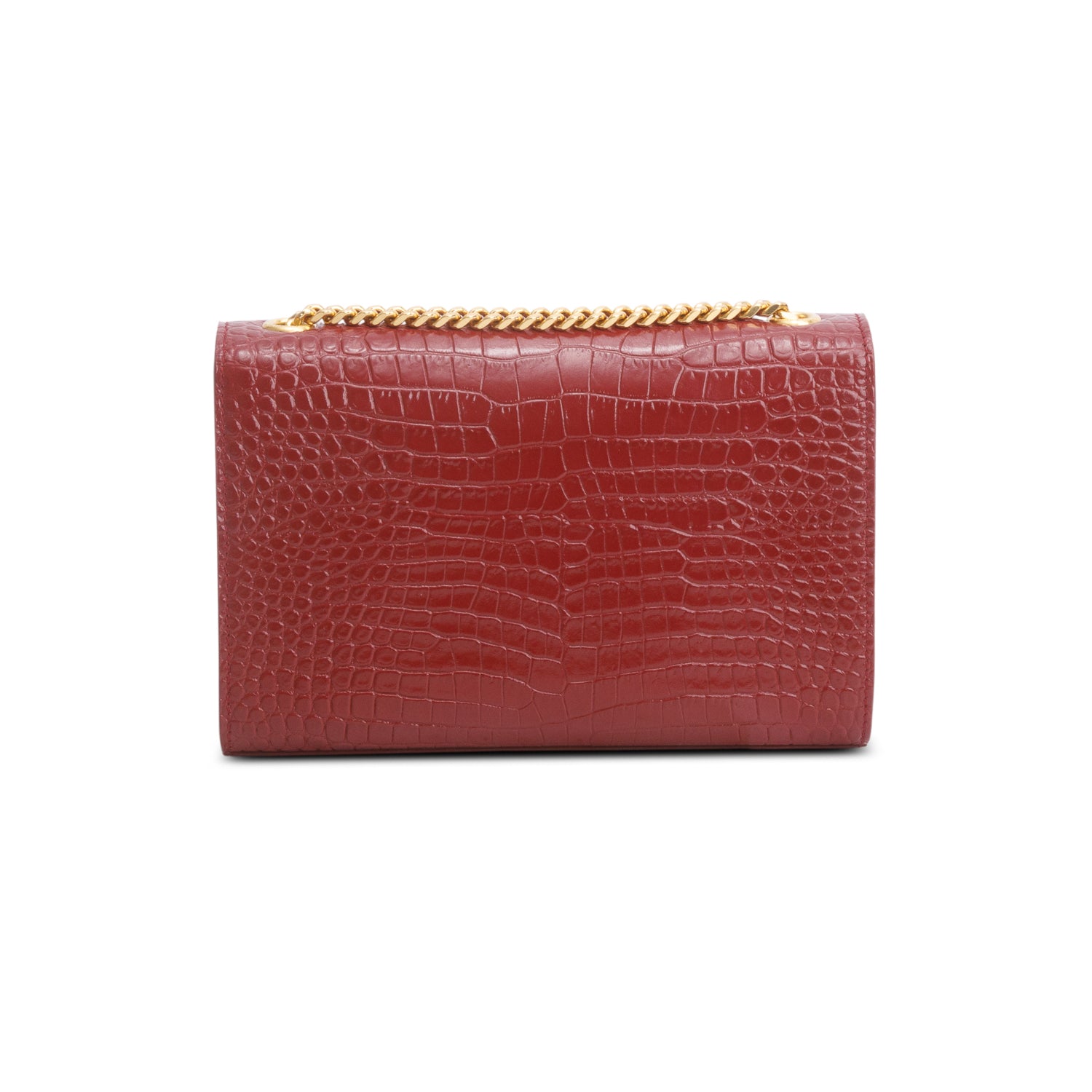 Saint Laurent 2020 Red Croc-Embossed Leather Small Classic Monogram Kate Tassel Chain Bag