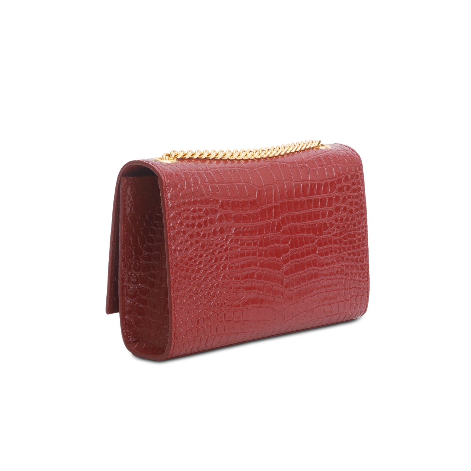 Saint Laurent 2020 Red Croc-Embossed Leather Small Classic Monogram Kate Tassel Chain Bag