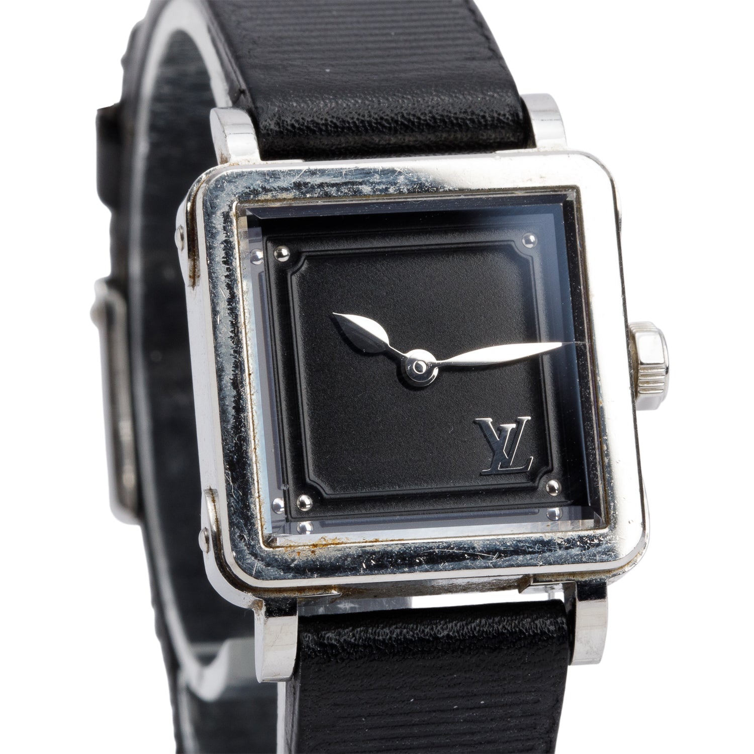 Louis Vuitton Stainless Steel Emprise 24 MM Watch Black Dial Q3M00