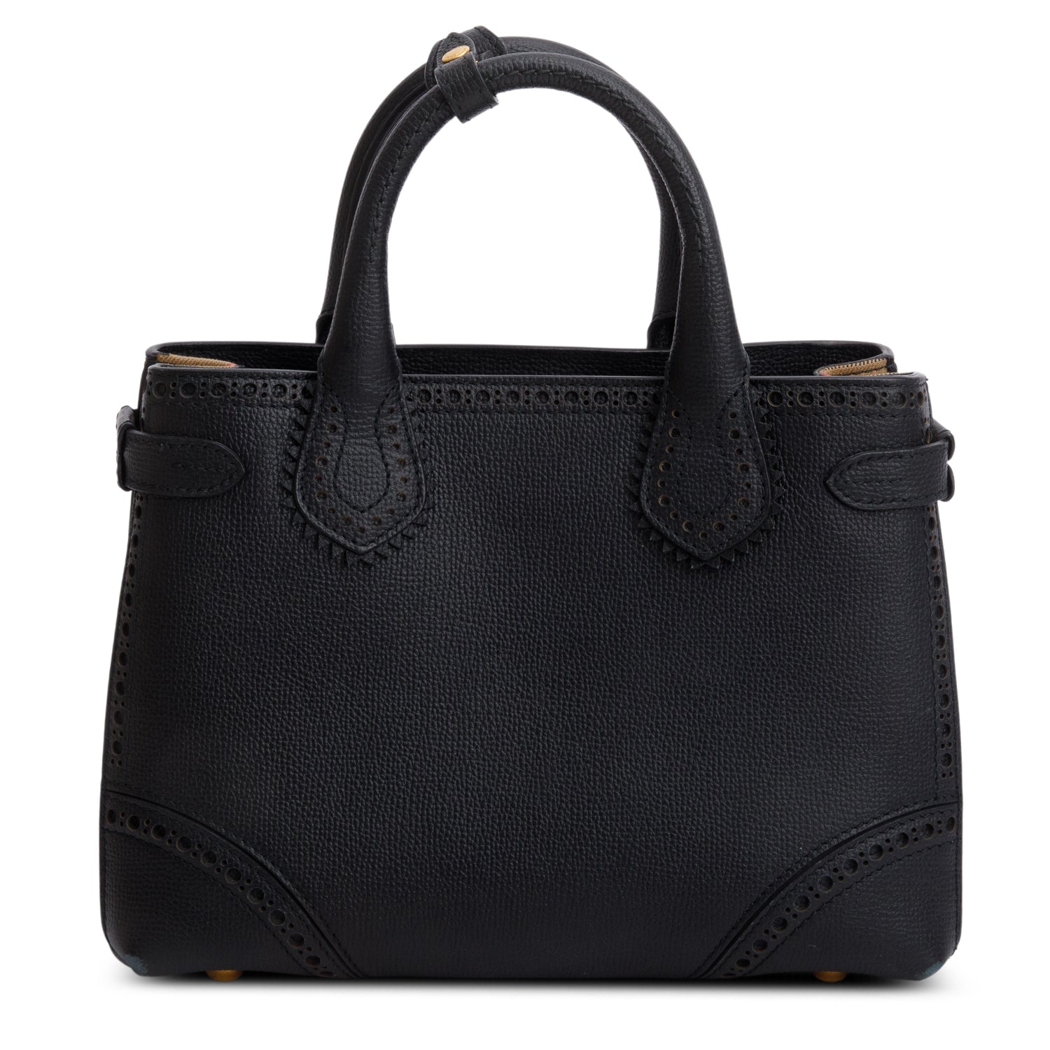 Burberry Black Grainy Calfskin Perforated House Check Small Brogue Banner Tote