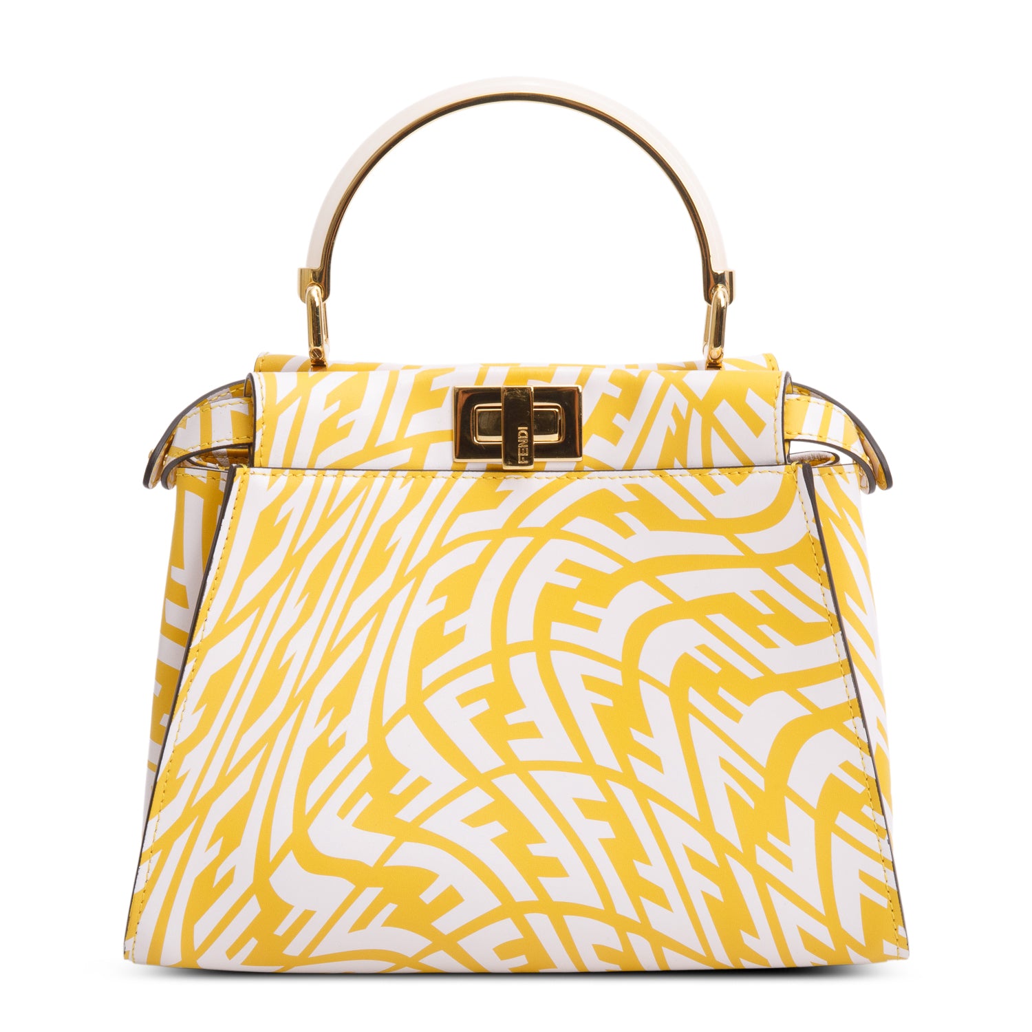 Fendi 2021 Yellow/White Vitello Libery Shiny Nappa Plexiglass FF Vertigo Mini Peekaboo Iconic Satchel w/ Strap