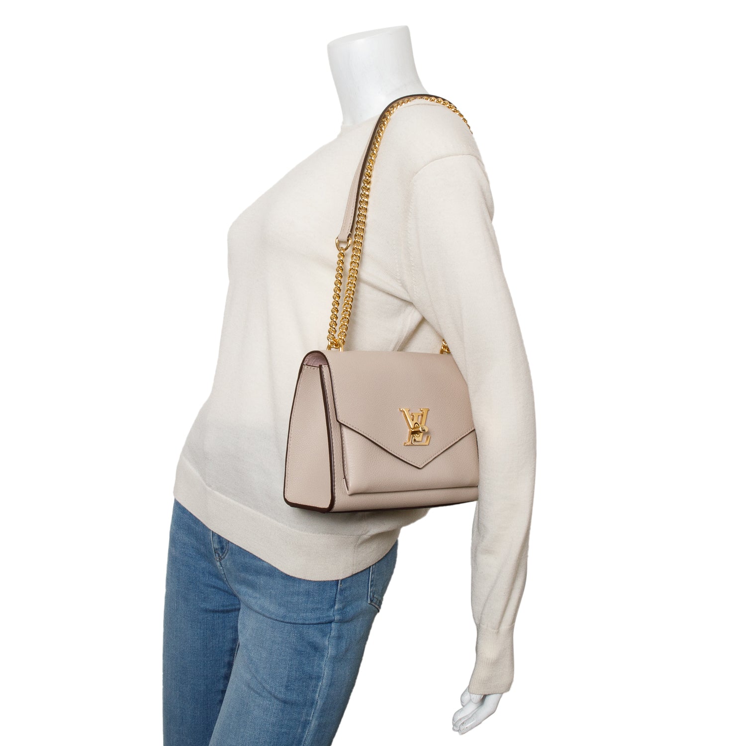 Louis Vuitton 2023 Greige Soft Calf Leather MyLockMe Chain Bag w/ Box & Receipt