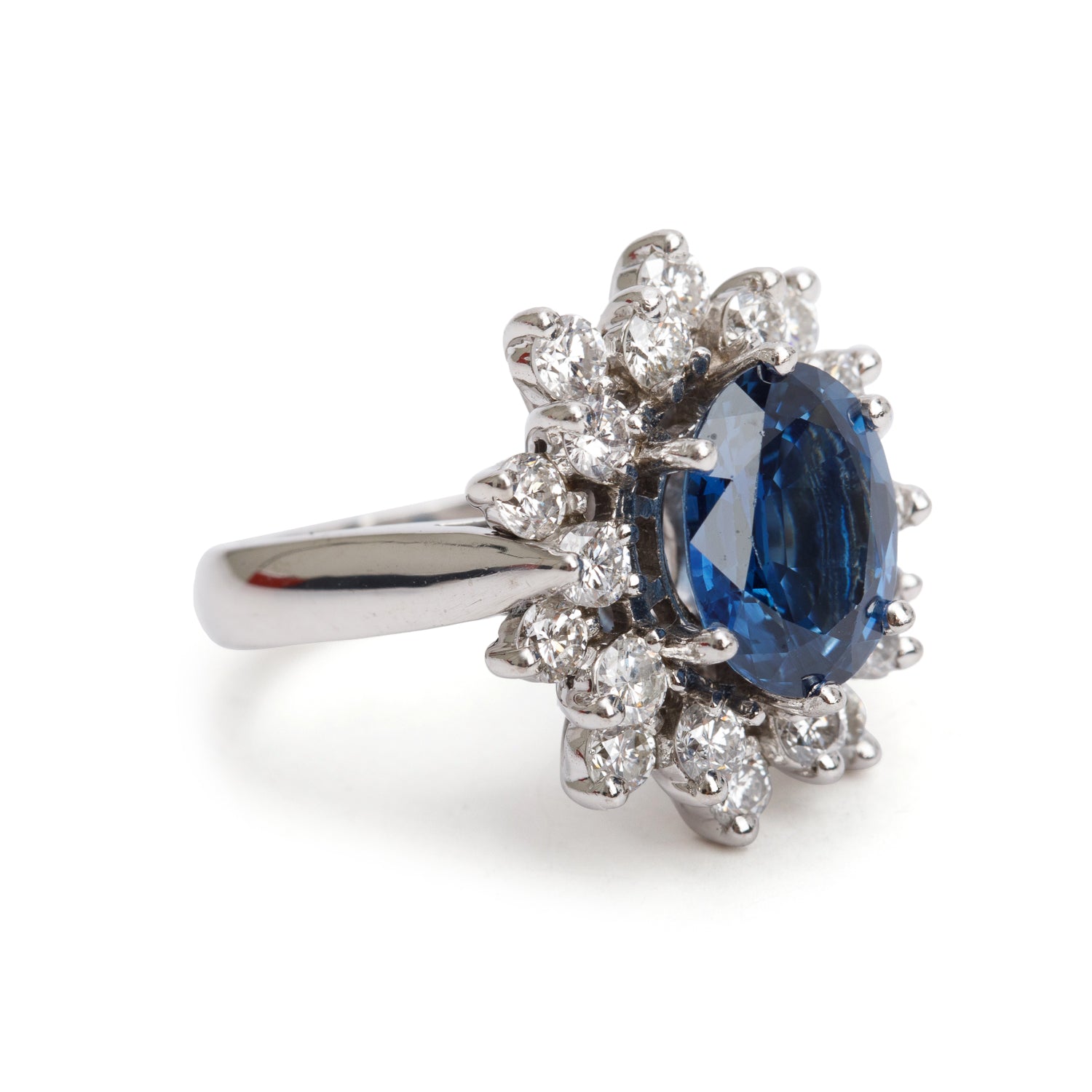 14k White Gold Sapphire and Diamond Ring, Size 6