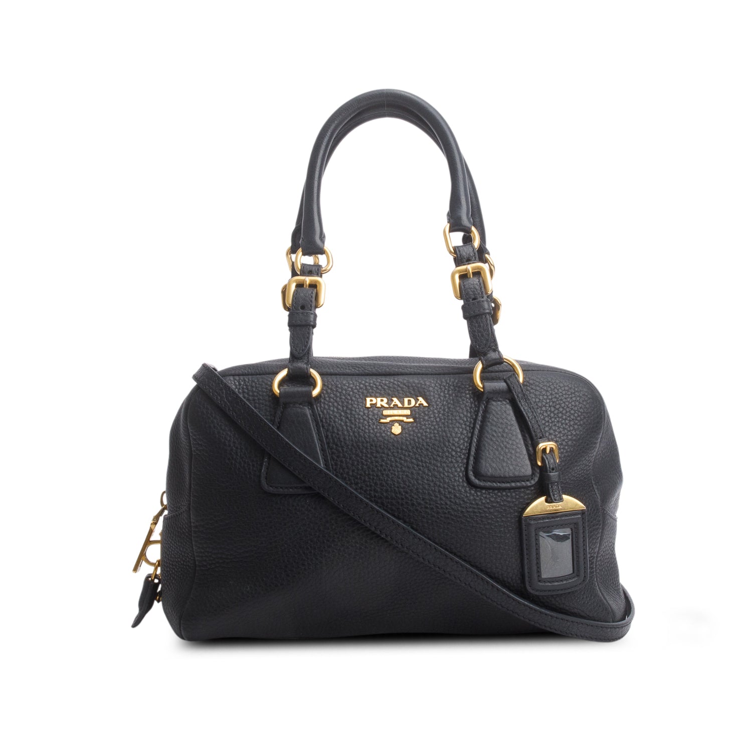Prada Black Vitello Daino Convertible Bauletto w/ Authenticity