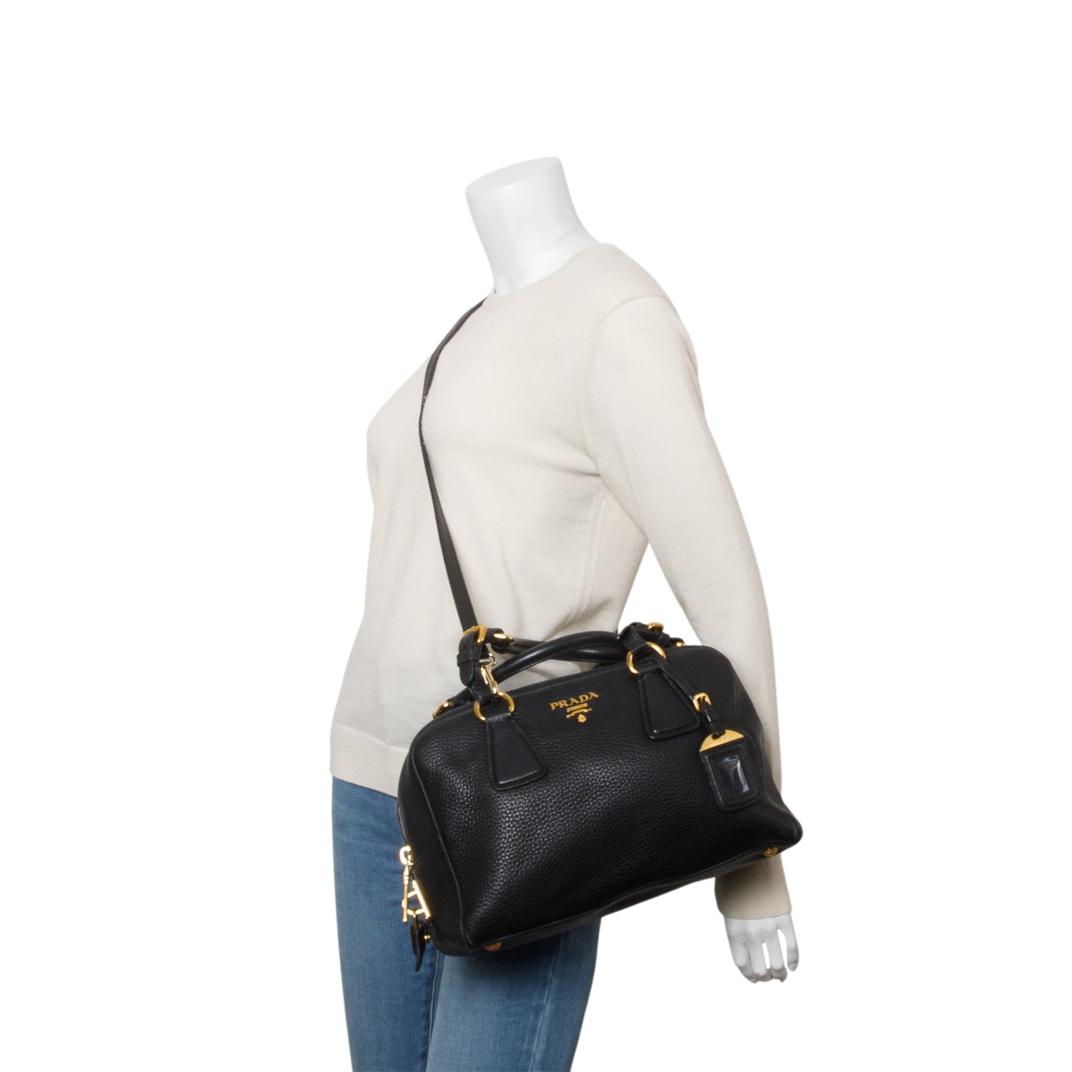 Prada Black Vitello Daino Convertible Bauletto w/ Authenticity Card & Strap