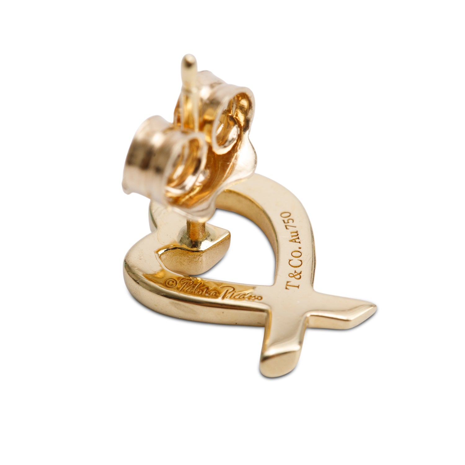 Tiffany & Co. Paloma Picasso 18k Yellow Gold Mini Loving Heart Stud Earrings w/ Box