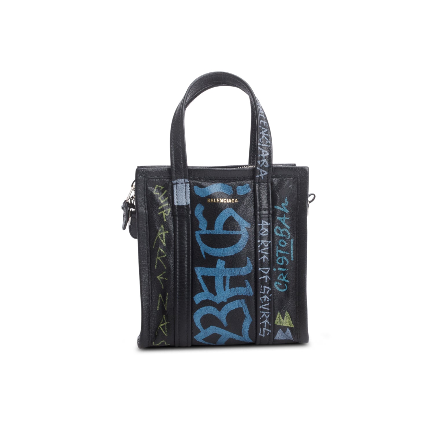 Balenciaga Agneau Leather Graffiti All Over XS Shopper Tote w/ Strap