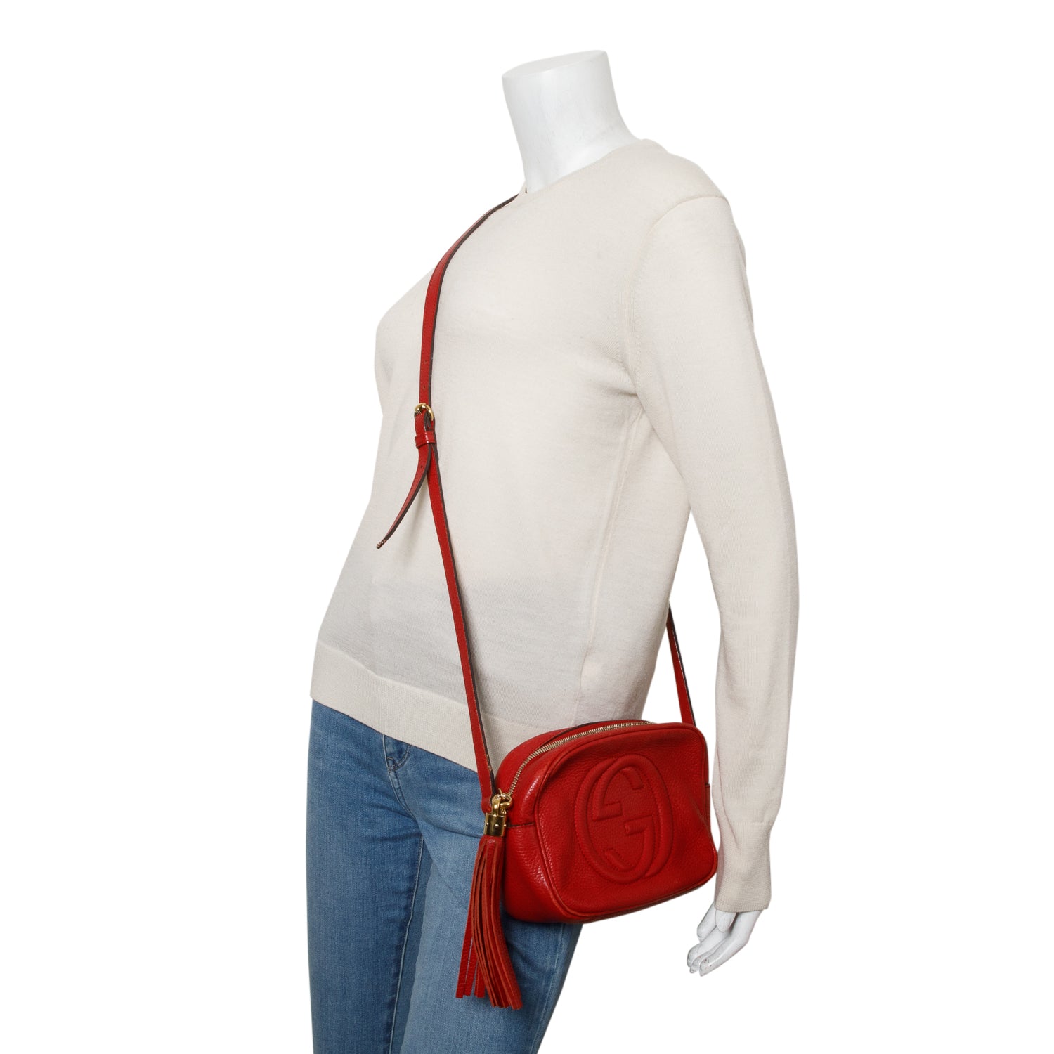 Gucci Red Pebbled Calfskin Leather Small Soho Disco Bag