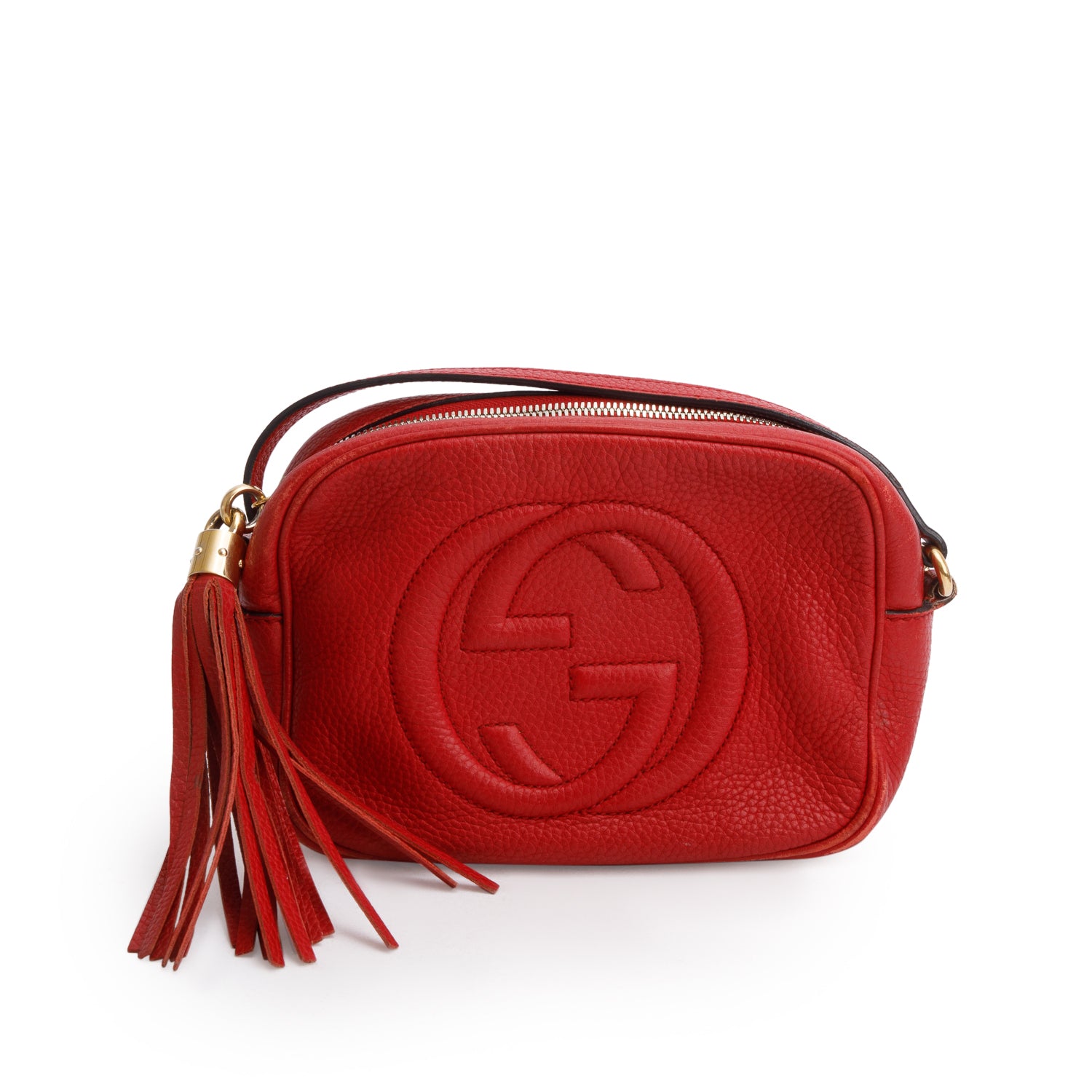 Gucci Red Pebbled Calfskin Leather Small Soho Disco Bag