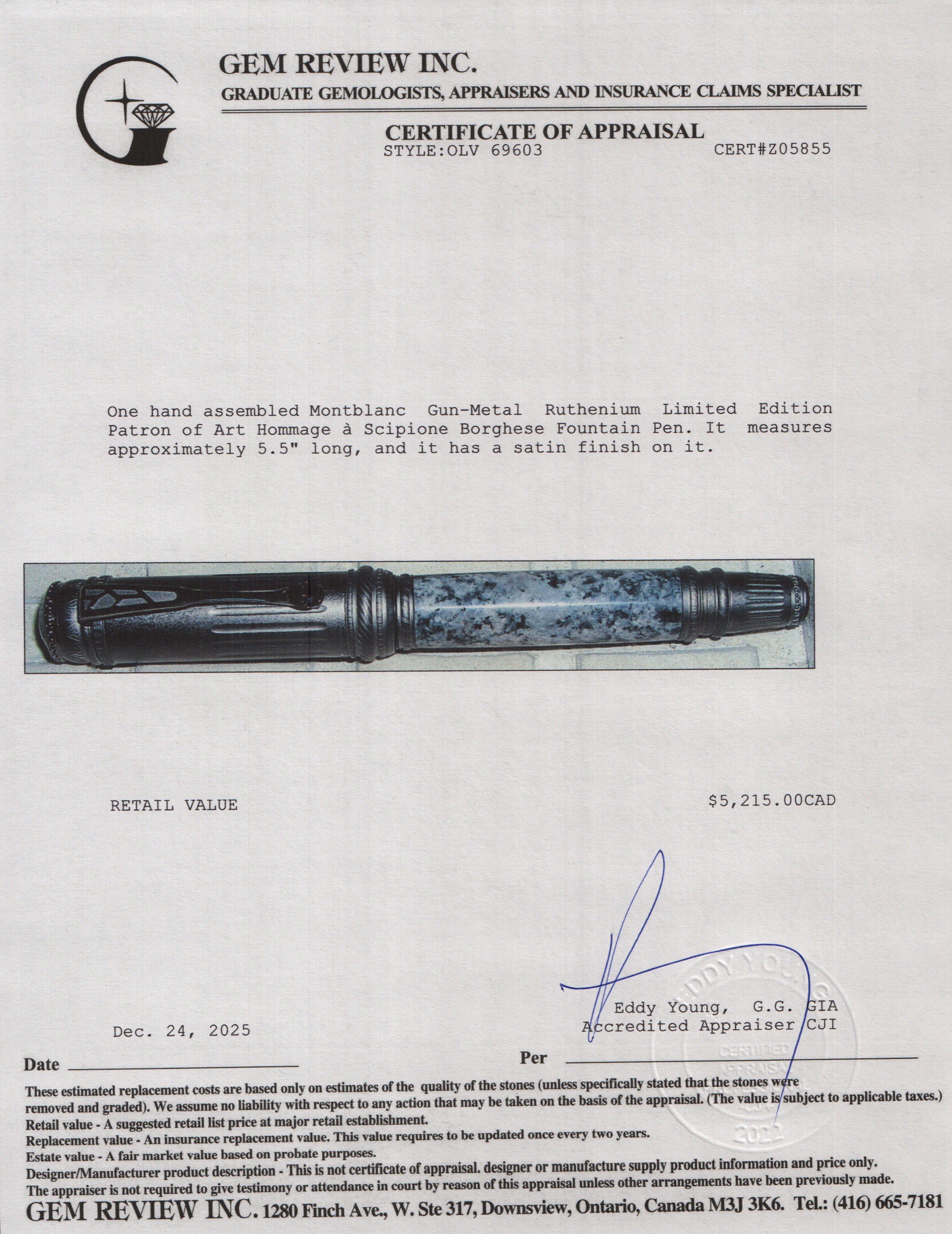 Montblanc Gun-Metal Ruthenium Limited Edition Patron of Art Hommage à Scipione Borghese Fountain Pen w/ Case