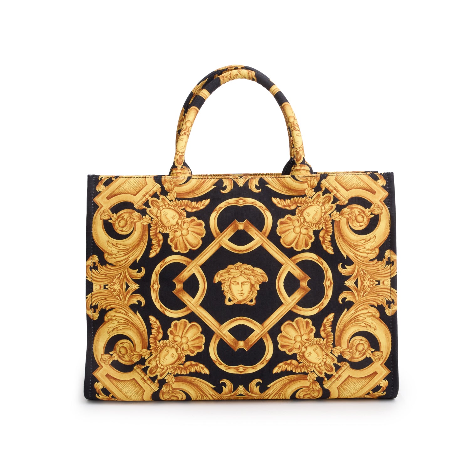 Versace Black/Gold Barocco Canvas Large Tote w/ Strap