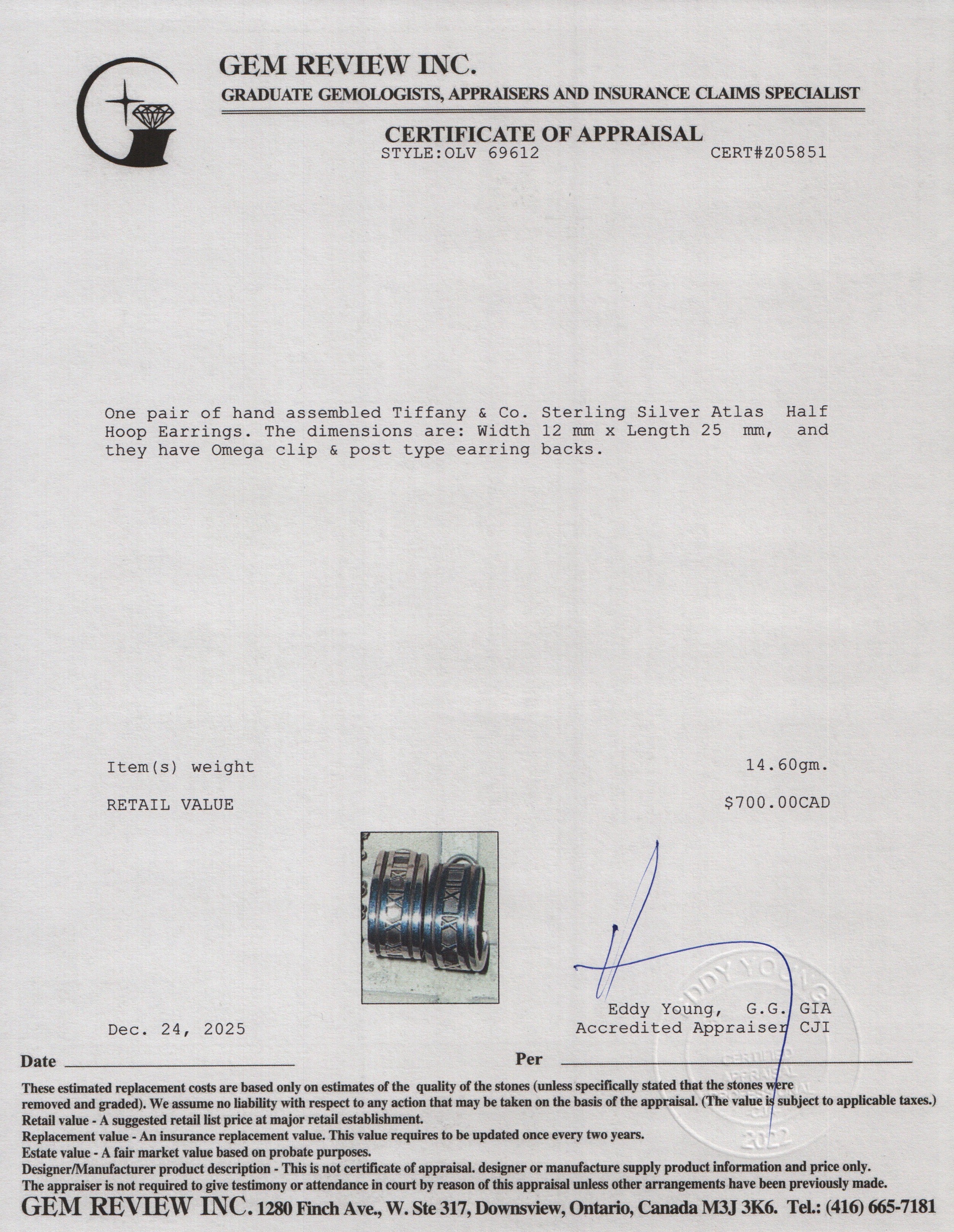 Tiffany & Co. Sterling Silver Atlas Half Hoop Earrings