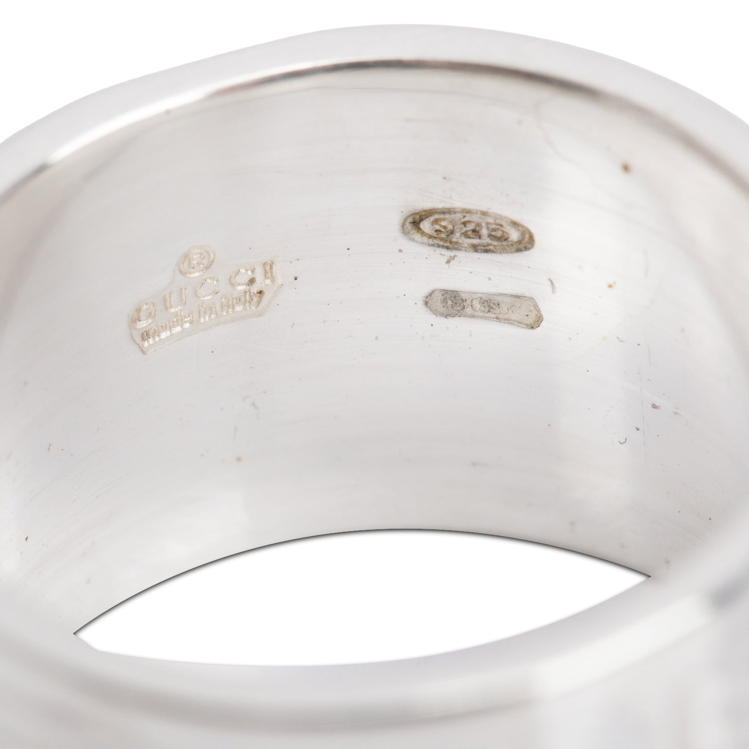 Gucci Sterling Silver Trademark 12 MM Wide Striped Band Ring, Size 6