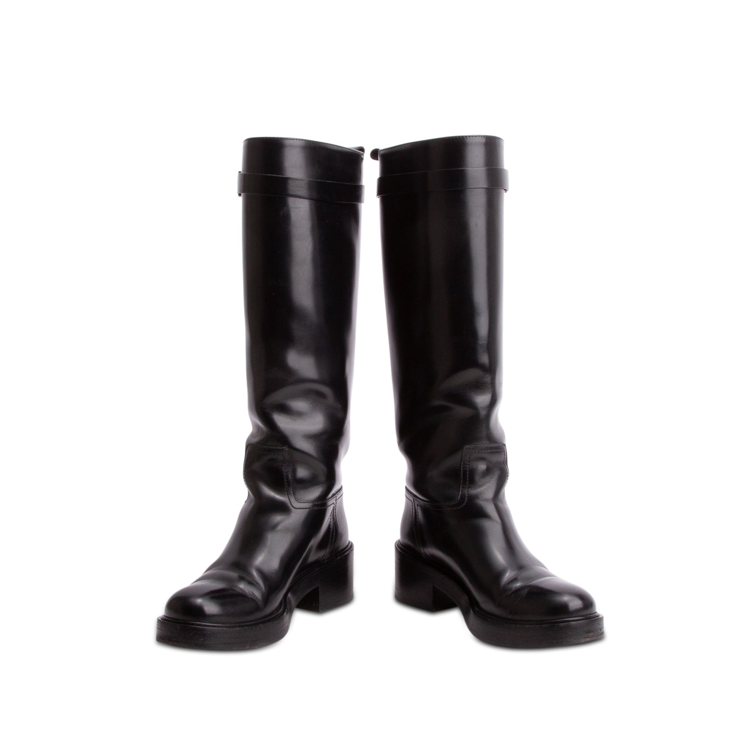 Salvatore Ferragamo Black Leather Rosalie Riding Boots, Size 5 w/ Box