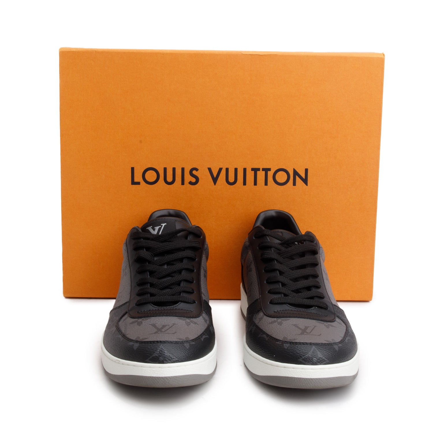 Louis Vuitton Monogram Eclipse Reverse Canvas Black Leather Frontrow Sneakers, Men's Size 9 w/ Box