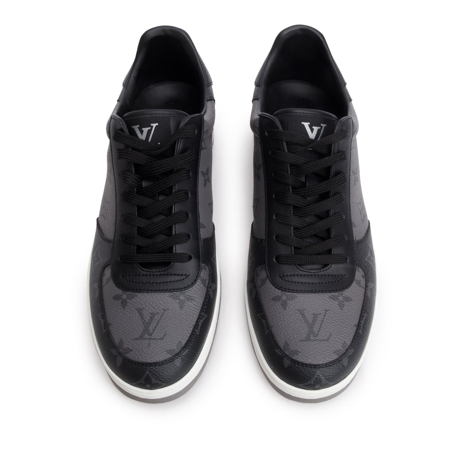 Louis Vuitton Monogram Eclipse Reverse Canvas Black Leather Frontrow Sneakers, Men's Size 9 w/ Box