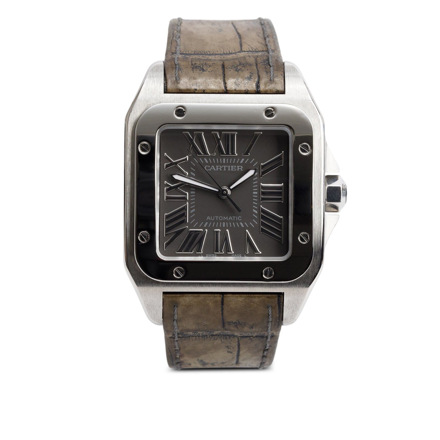 Cartier Stainless Steel Santos 100 XL Automatic Watch Grey Dial 2656