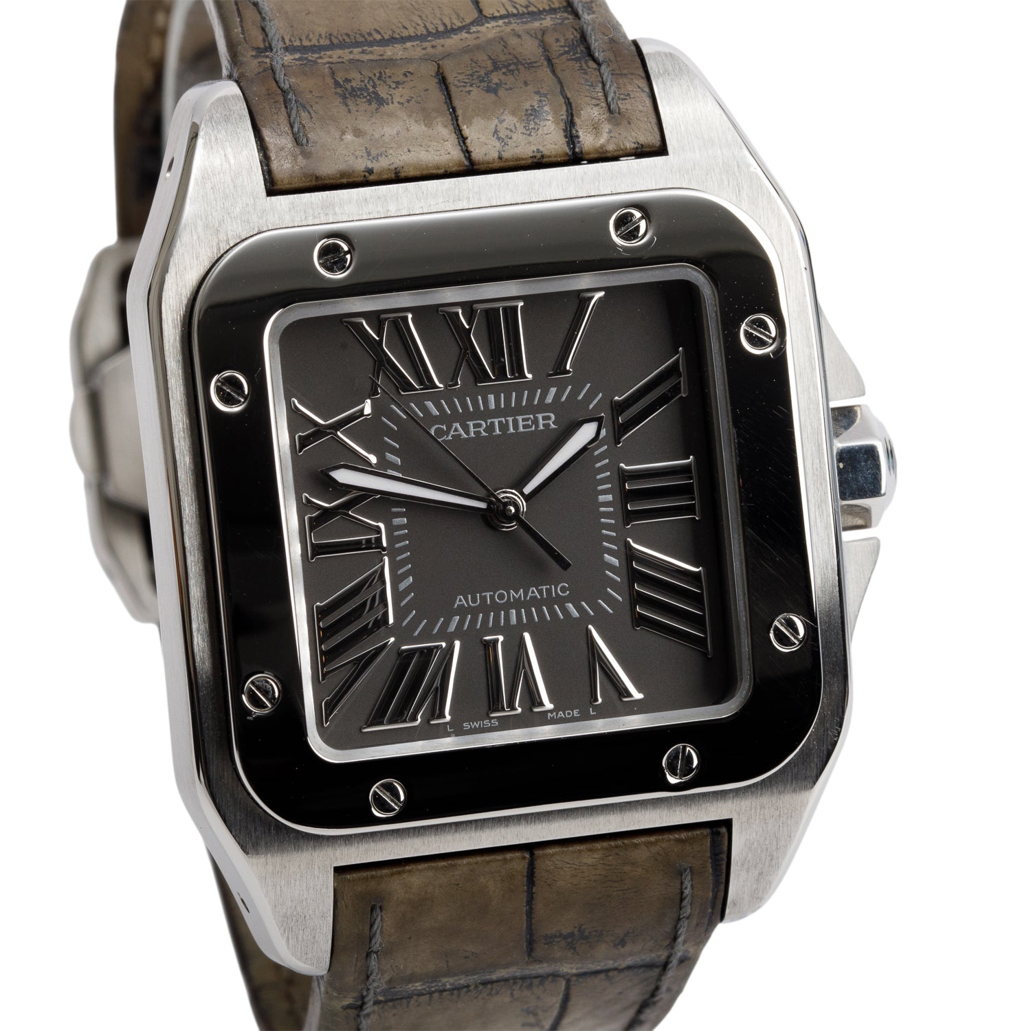 Cartier Stainless Steel Santos 100 XL Automatic Watch Grey Dial 2656