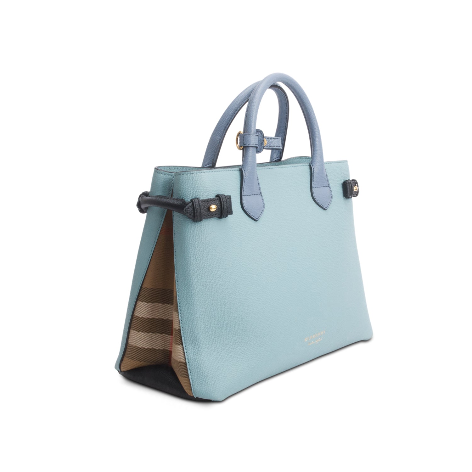Burberry Teal Grainy Calfskin Leather House Check Medium Banner Tote w/ Strap