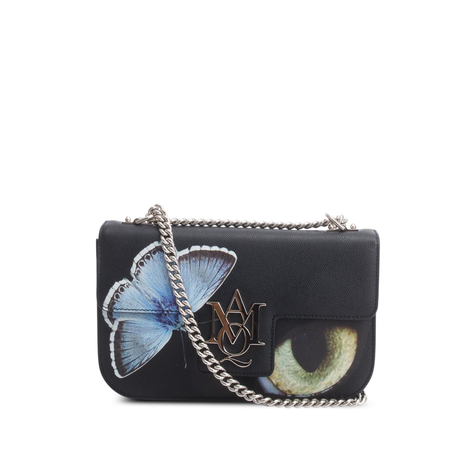 Alexander McQueen Black Printed Calfskin Leather Butterfly Insignia Flap Bag