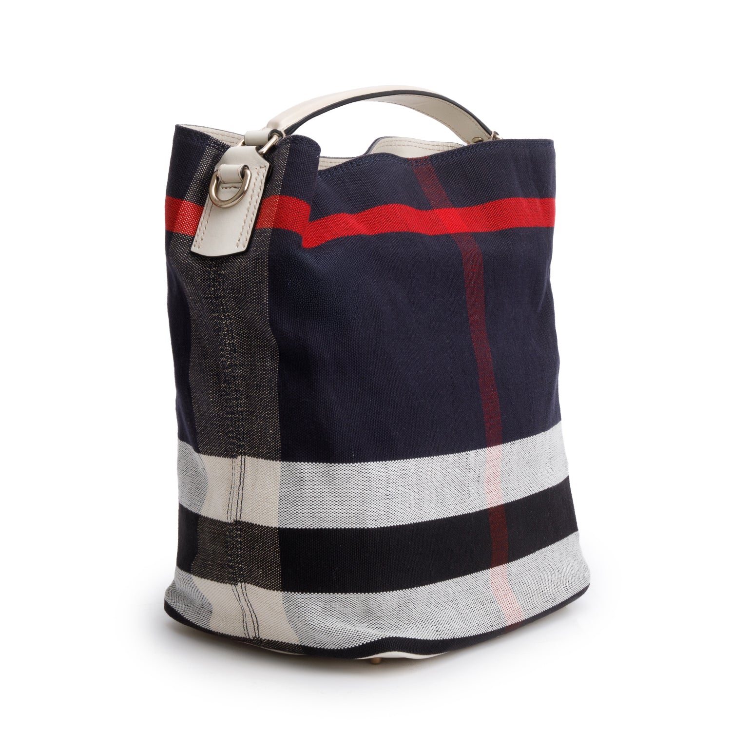 Burberry Navy Canvas Ashby Mega Check Bucket Bag w/ Pouch & Strap