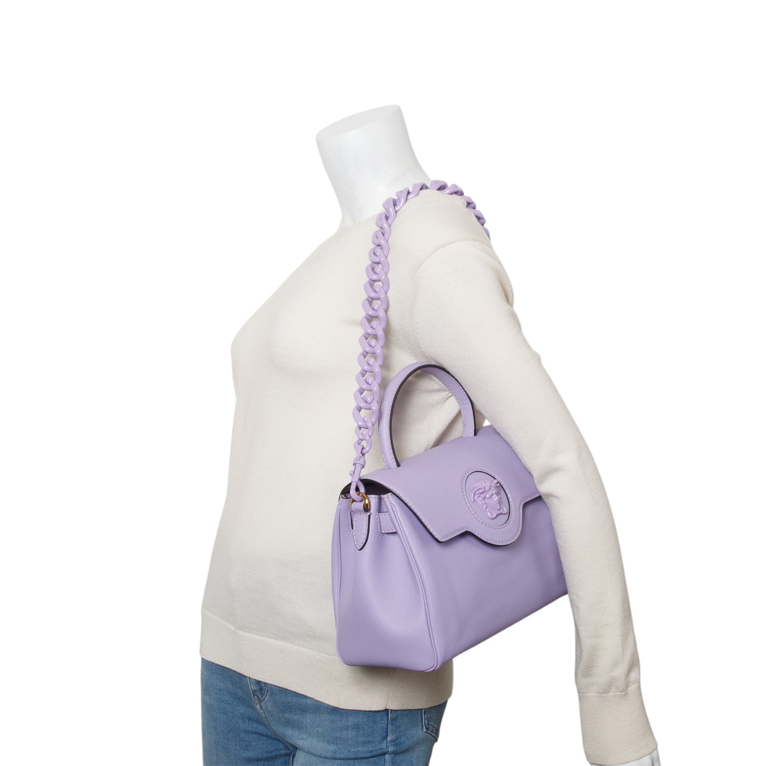 Versace Purple Grained Calfskin Medium La Medusa Top Handle w/ Straps