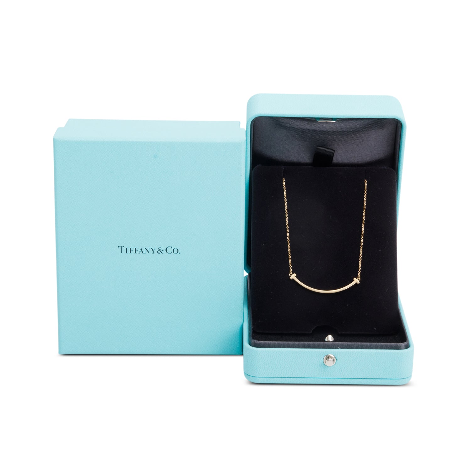 Tiffany & Co. 18k Yellow Gold Small T Smile Pendant Necklace w/ Box