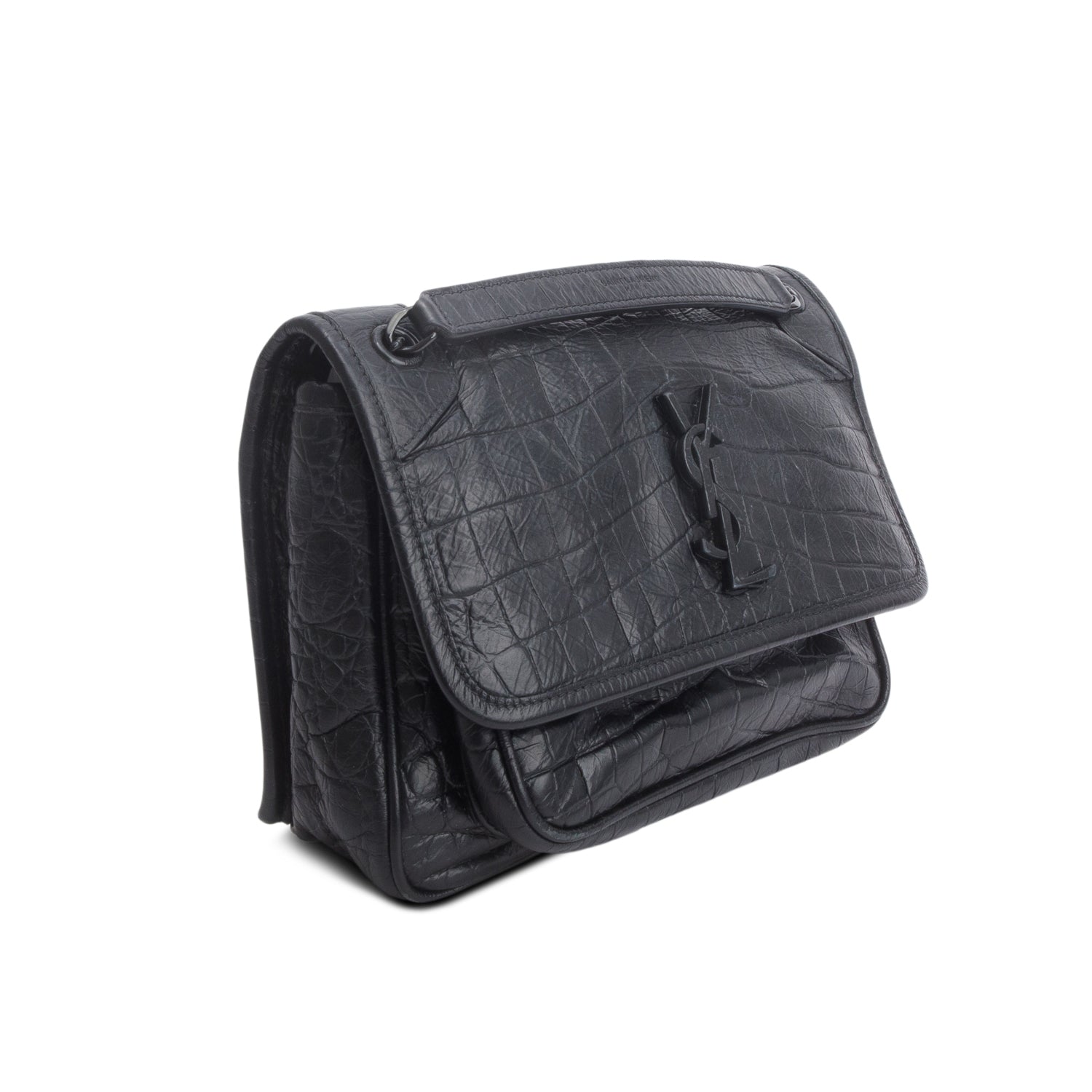 Saint Laurent 2020 Black Croc-Embossed Calfskin Matelasse Leather Baby Niki Shoulder Bag
