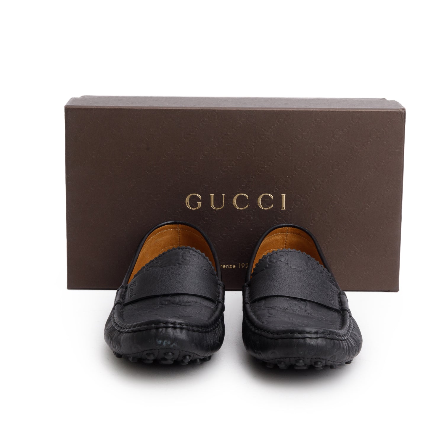 Gucci Black Guccissima Soft Leather Driving Loafers, Size 38 w/ Box