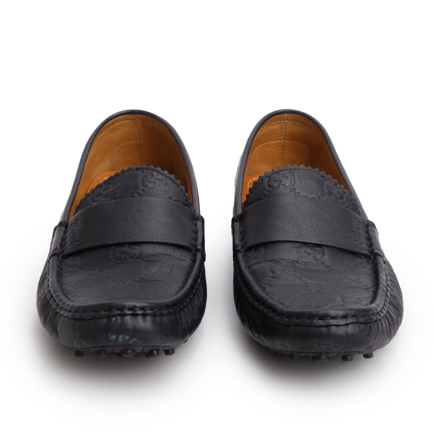 Gucci Black Guccissima Soft Leather Driving Loafers, Size 38 w/ Box