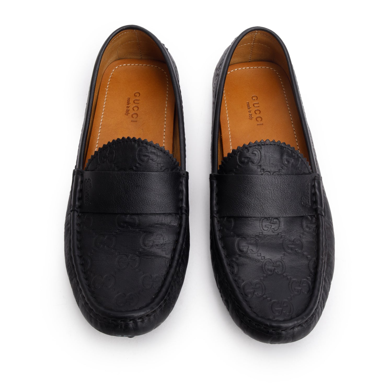 Gucci Black Guccissima Soft Leather Driving Loafers, Size 38 w/ Box
