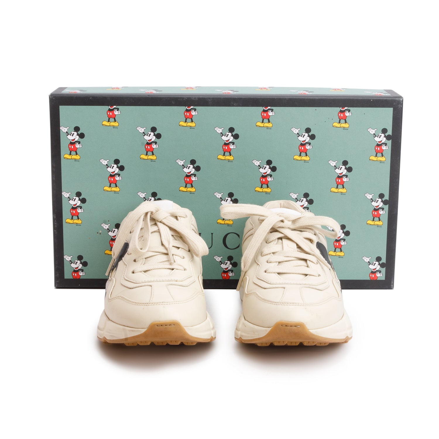 Gucci x Disney Beige Leather Mickey Rhyton Sneakers, Size 35.5 w/ Box
