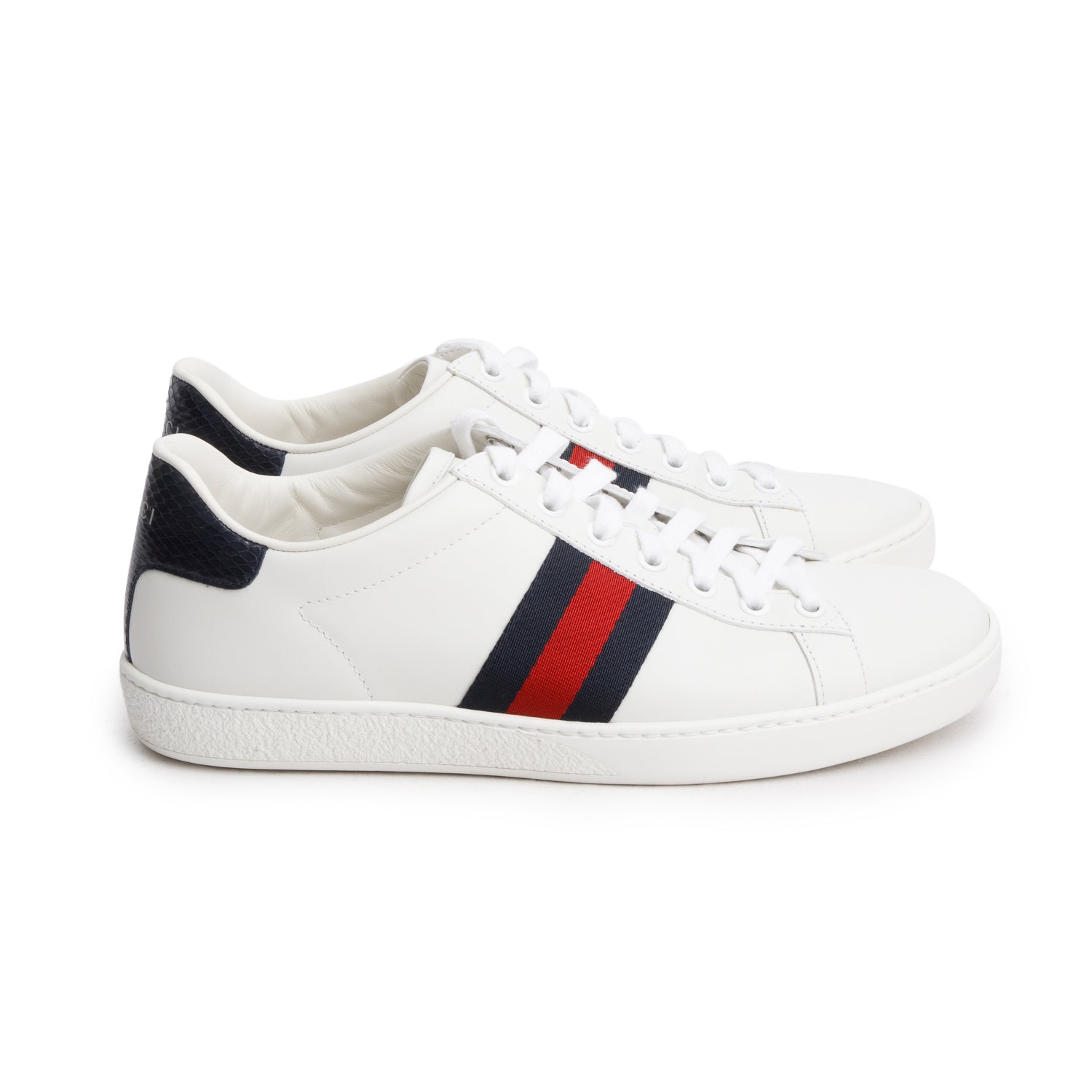 Gucci White Calfskin Ayers Web Ace Sneakers, Size 38 w/ Box