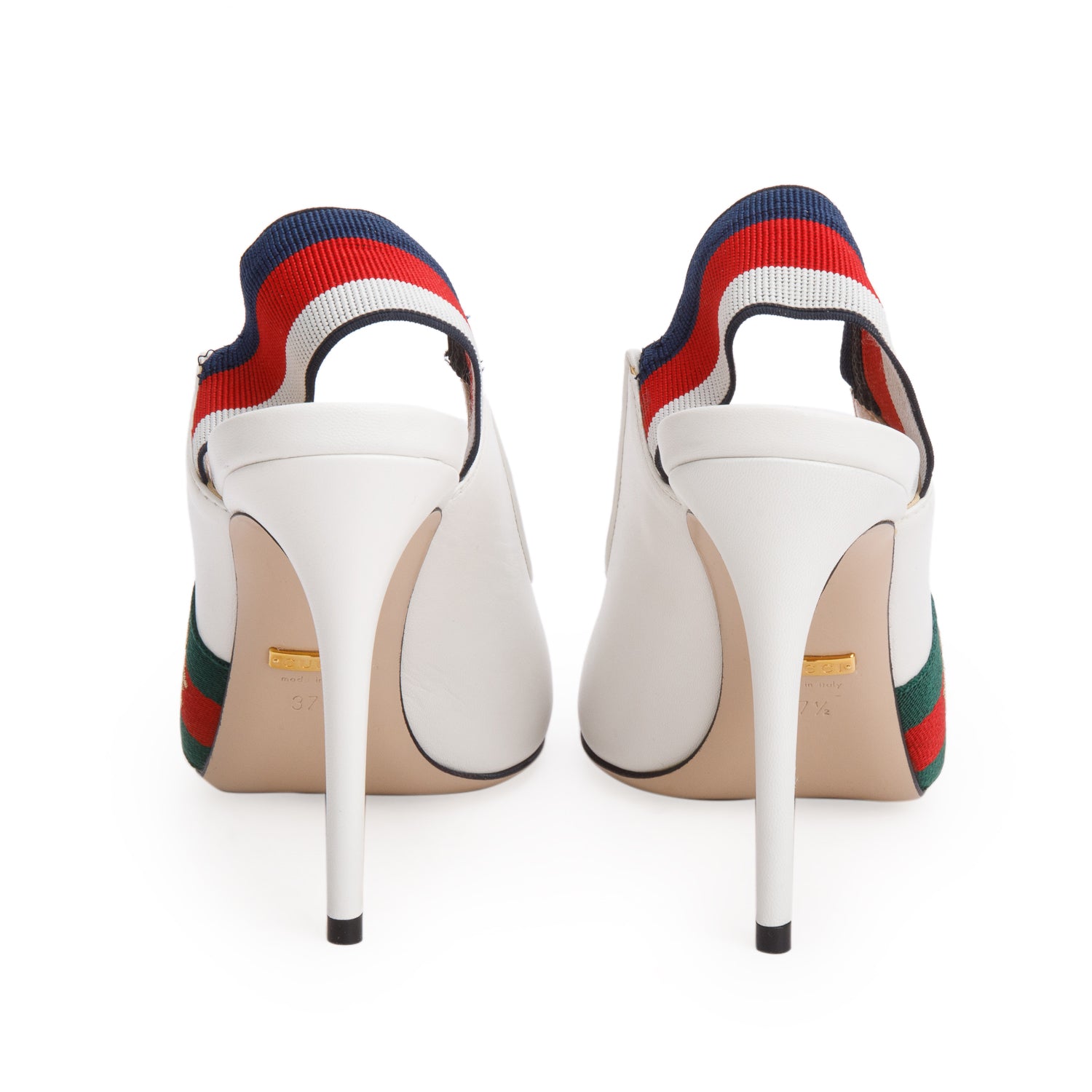 Gucci White Leather Web Bee Sylvie Slingback Pumps, Size 40