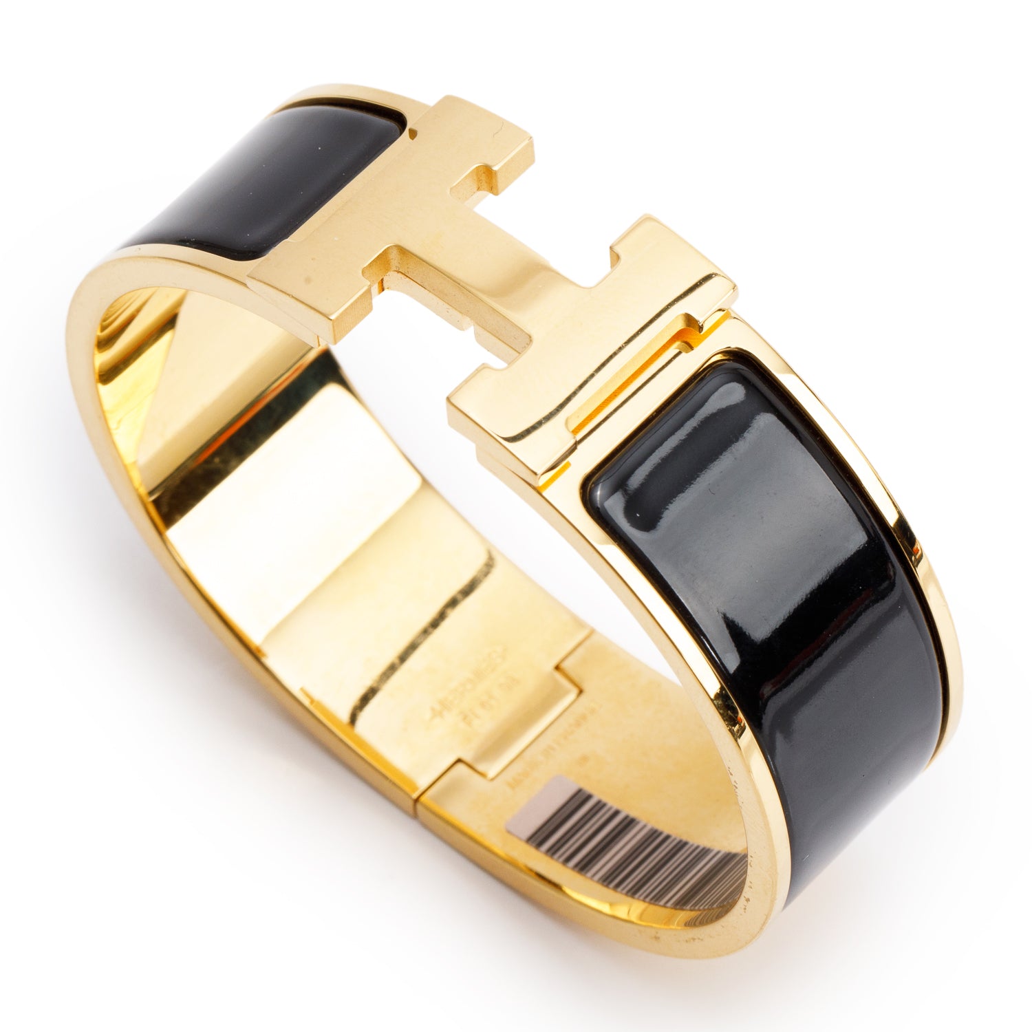 Hermes Gold-Plated Black Enamel Clic Clac H Bracelet w/ Box