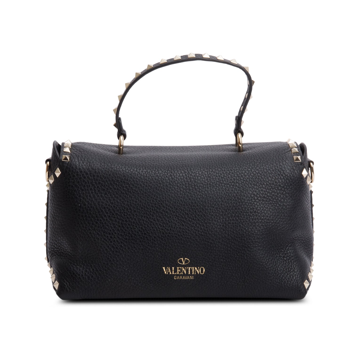 Valentino Black Grained Calfskin Leather Rockstud Top Handle Bag w/ Box