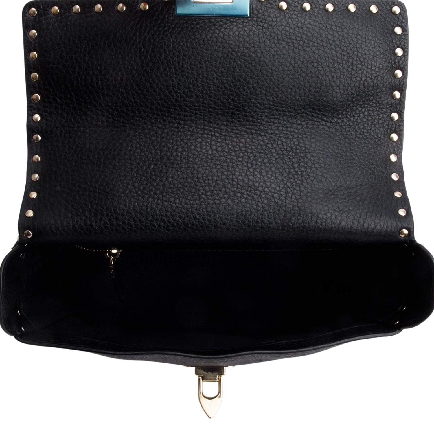 Valentino Black Grained Calfskin Leather Rockstud Top Handle Bag w/ Box