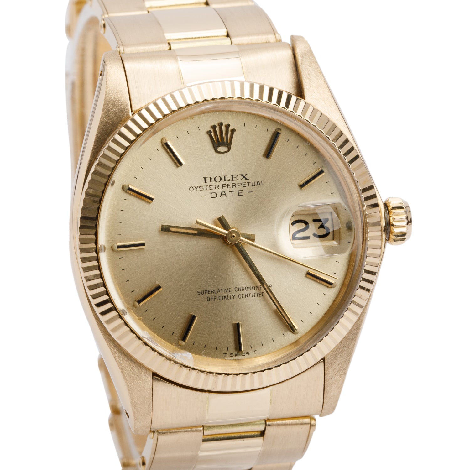 Rolex 18k Yellow Gold Oyster Perpetual Date 34 MM Watch Champagne Dial 1503 w/ Box