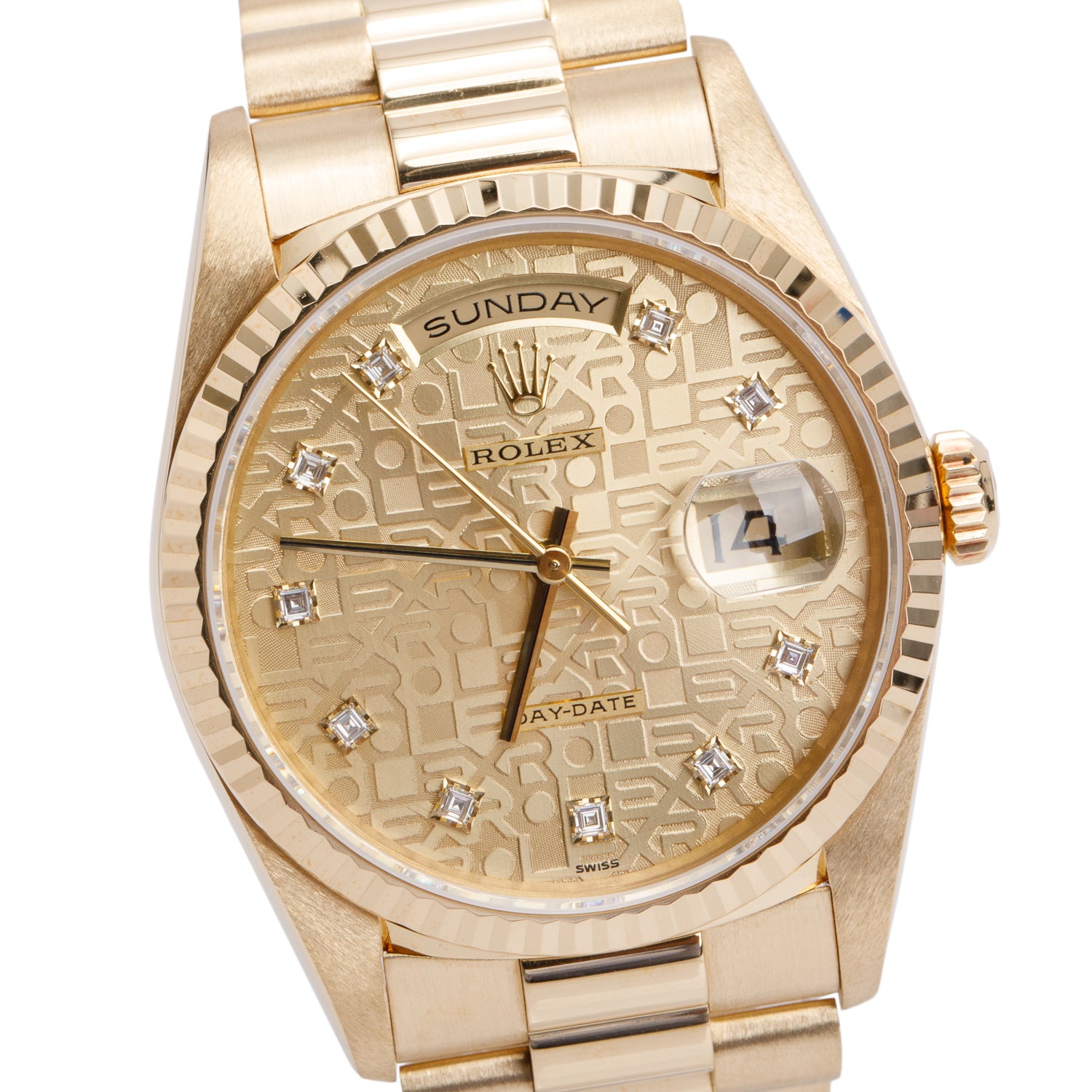 Rolex 18k Yellow Gold Day Date 36 MM President Watch Champagne Jubilee Diamond Dial 18238 w/ Box & Papers