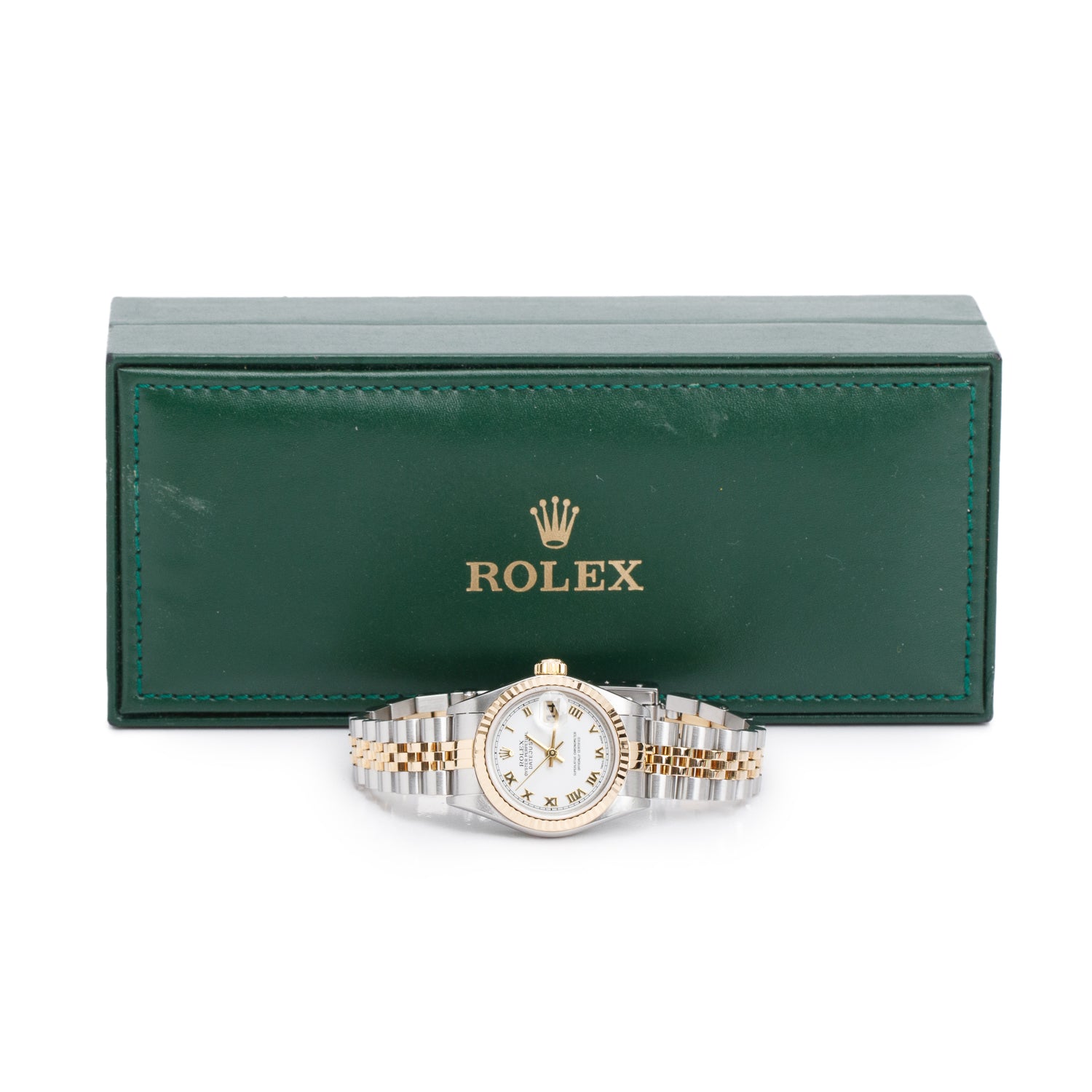 Rolex Stainless Steel & 18k Yellow Gold Datejust 26 MM Watch White Roman Dial 79173 w/ Service Box