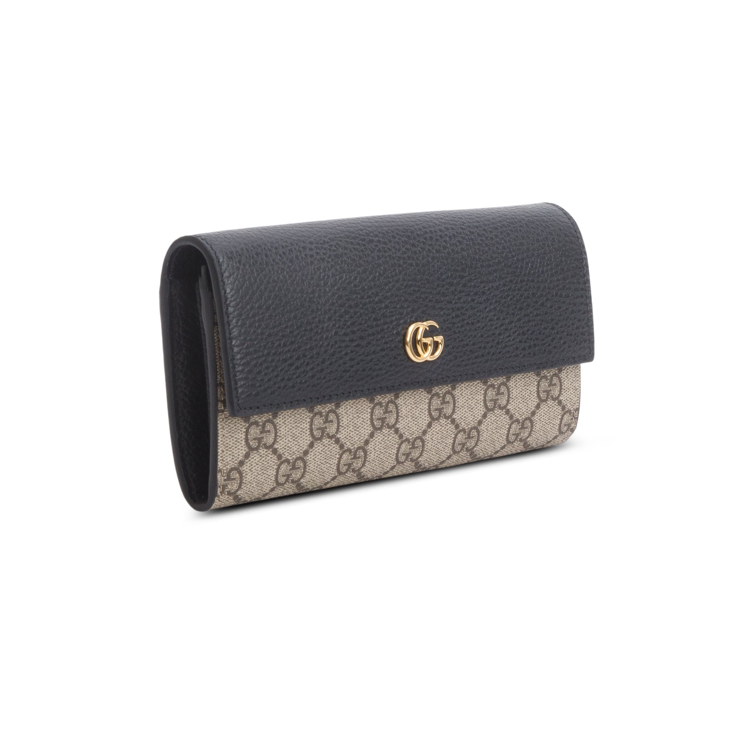 Gucci Black Calfskin Leather GG Supreme Marmont Bi-Color Wallet On Chain