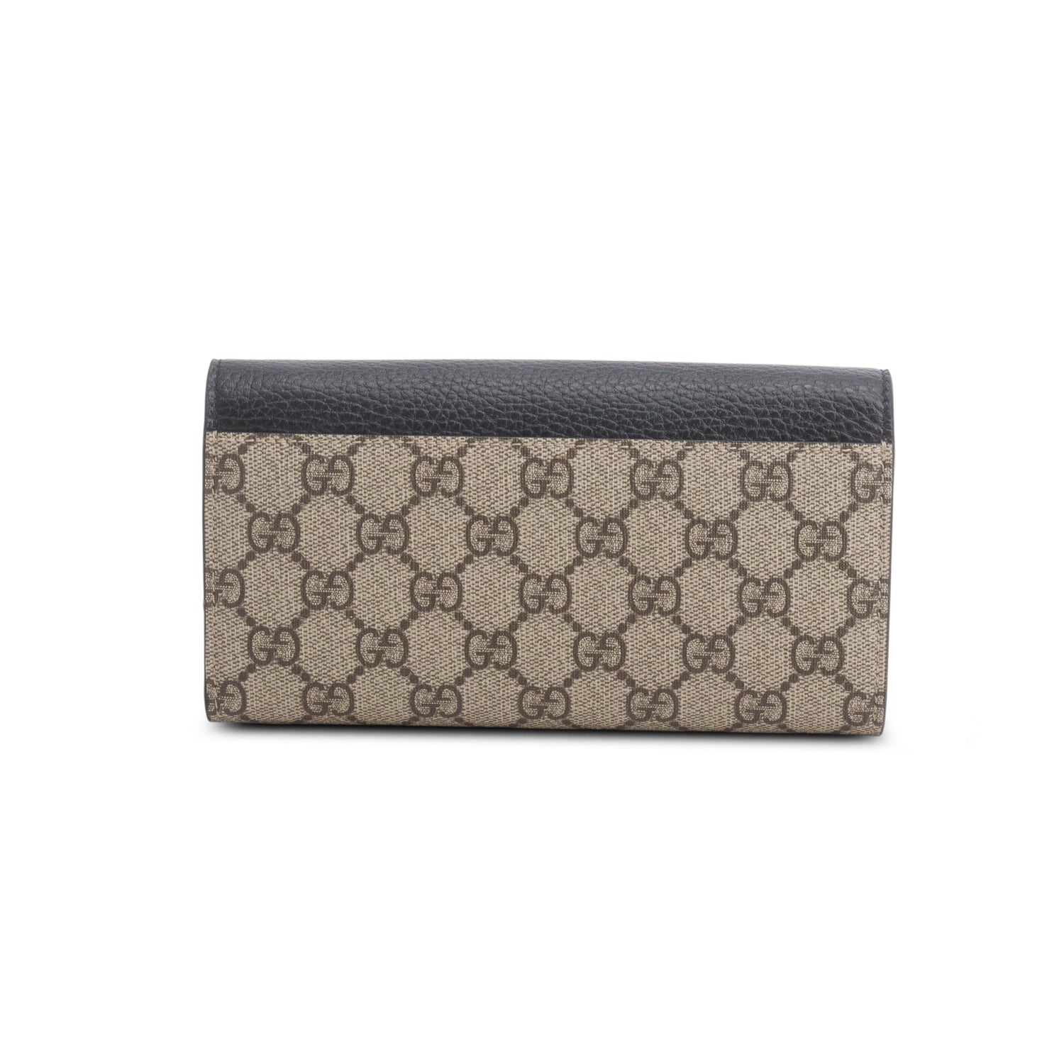 Gucci Black Calfskin Leather GG Supreme Marmont Bi-Color Wallet On Chain