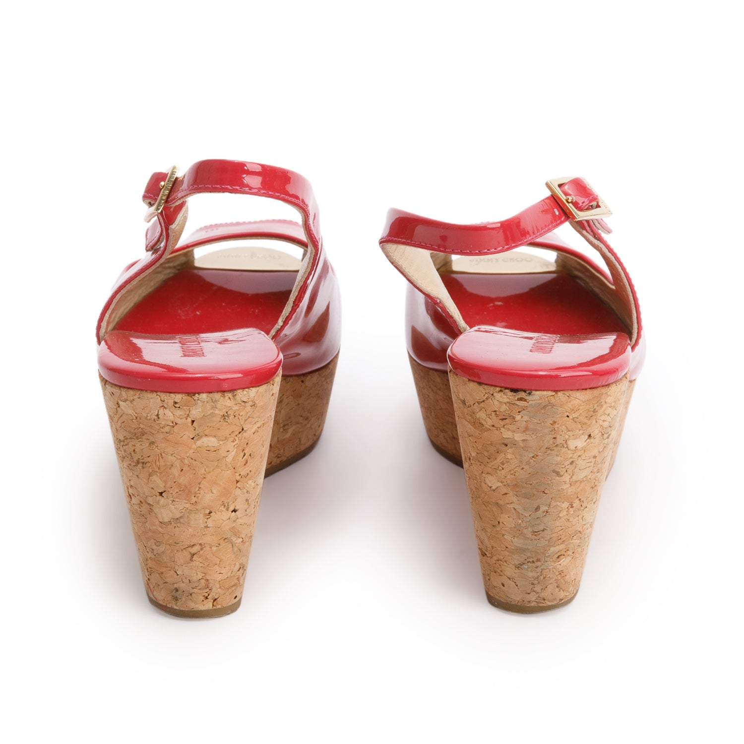 Jimmy Choo Pink Patent Leather Cork Prova Wedge Sandals, Size 38